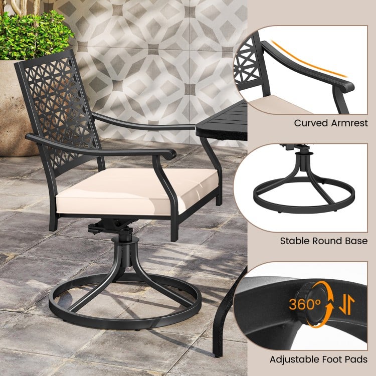 2 Pieces Outdoor Swivel Chairs Patio Dining Chairs with Padded Cushions-Beige