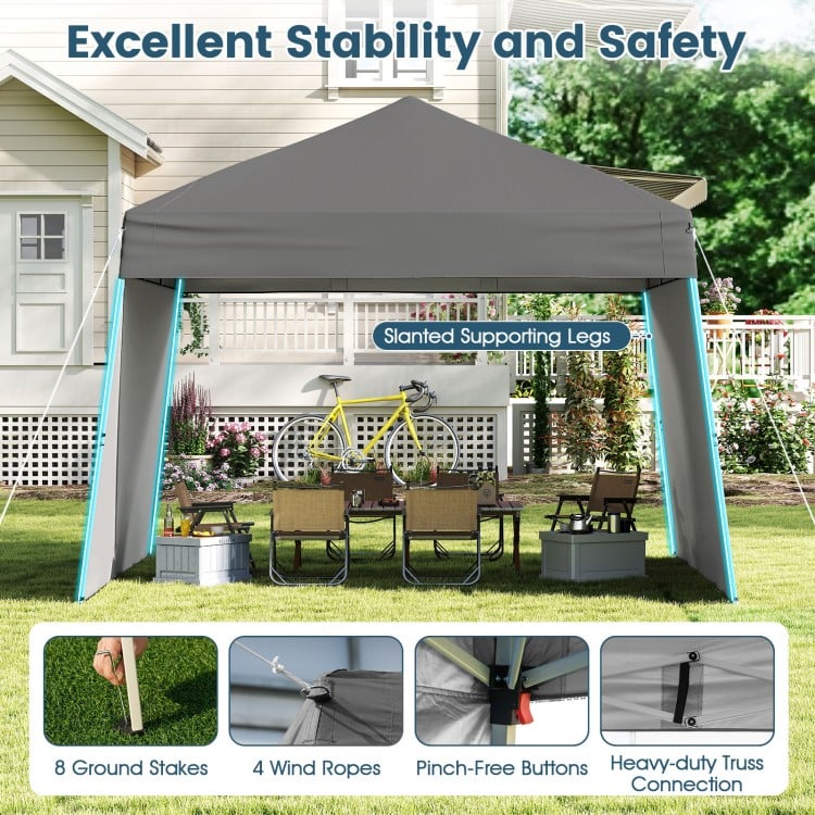 14 x 9.2 Feet Pop up Canopy Tent with 2 Convertible Sidewalls to Awning and Stakes-Gray