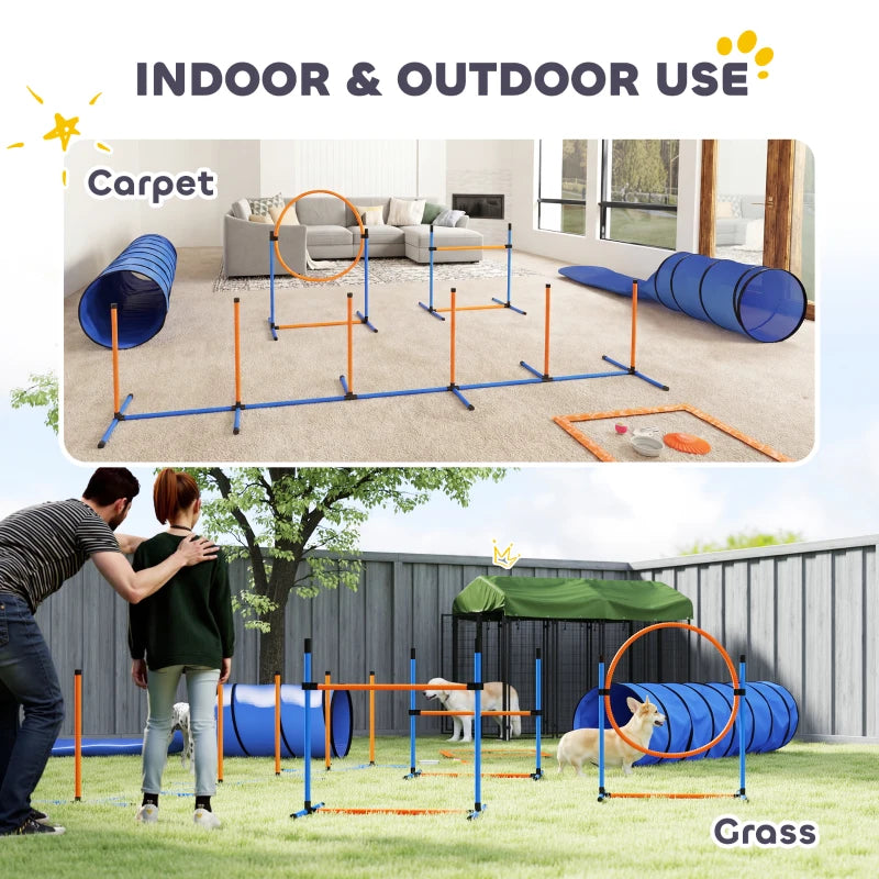 11-Piece Dog Agility Training Equipment Set, Pet Obstacle Course with 2 Tunnels, Adjustable Jumps, Orange Blue