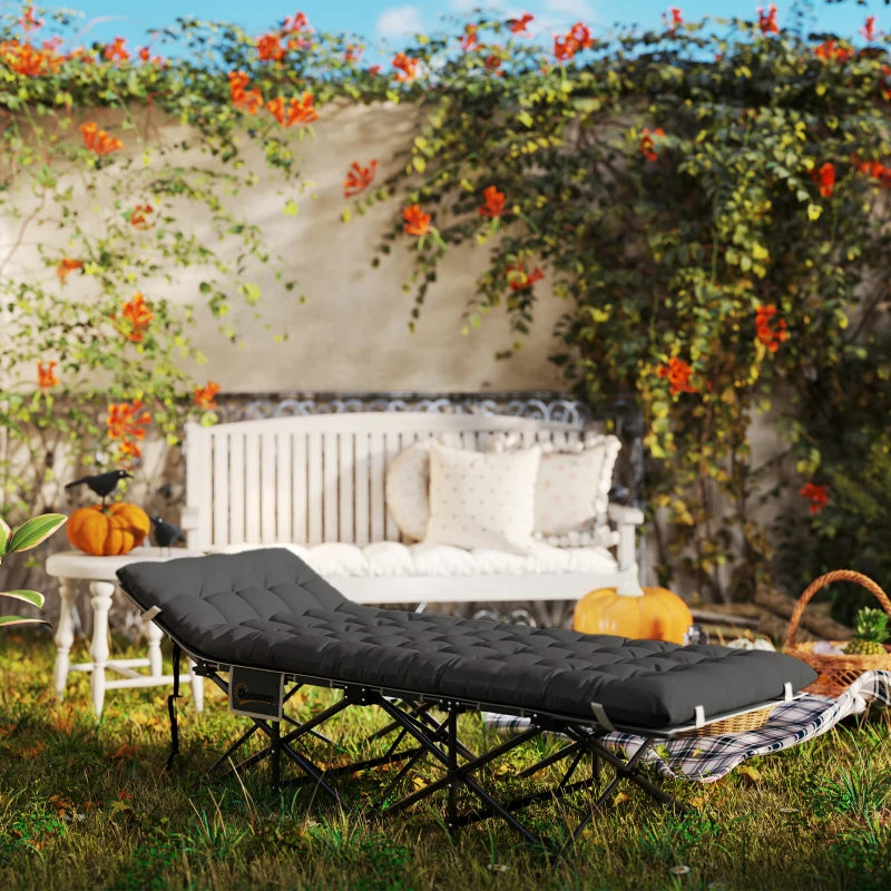 26.8" Wide Folding Bed, Camping Cot for Adults with Cushion, Carry Bag, Max Load 330 LBS, Black