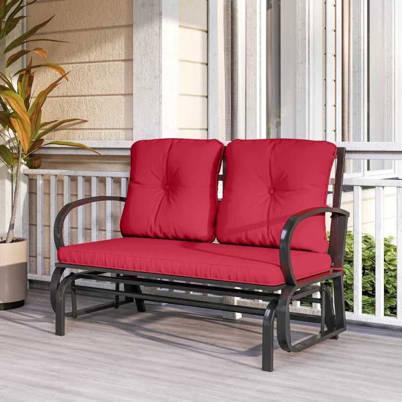 2-Person Outdoor Glider Chair, Patio Double Rocking Loveseat with Steel Frame and Cushions for Backyard, Garden and Porch, Red