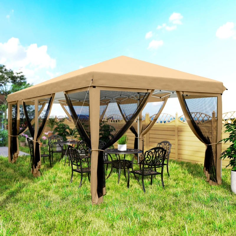 10' x 20' Pop Up Canopy Tent Gazebo with Removable Mesh Sidewall Netting, Carry Bag for Backyard Patio Outdoor, Beige