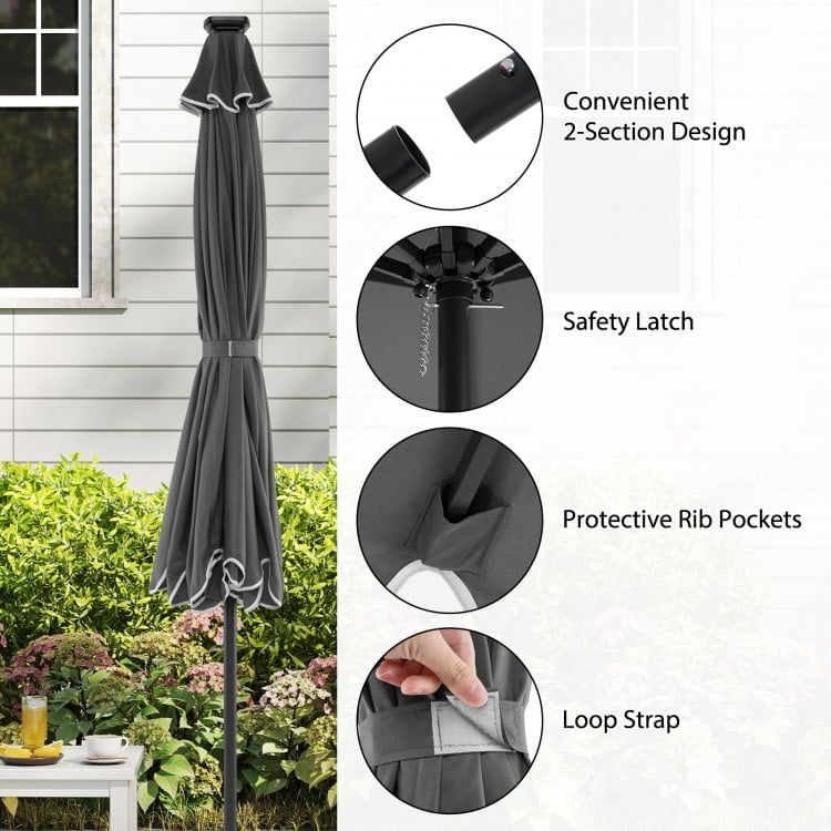 10 Feet Solar Patio Umbrella with 24 LED Lights-Gray