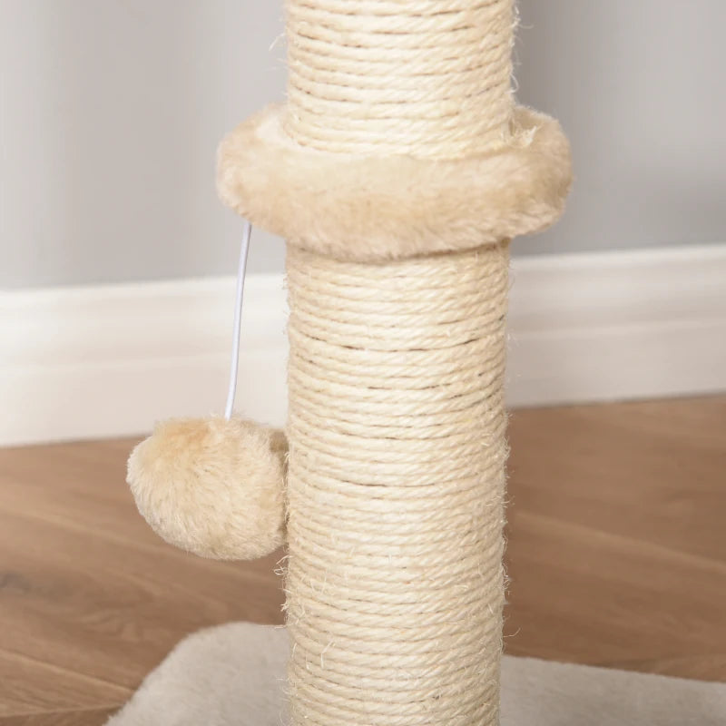 39" H Cat Tree with Sisal Scratching Post, Condo, Plush Perch, Hanging Rope and Hanging Ball, Beige