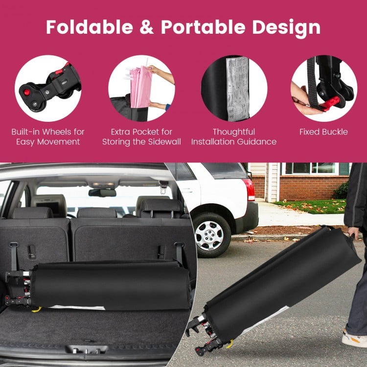 10 x 10 Feet Foldable Commercial Pop-up Canopy with Roller Bag and Banner Strip-Pink