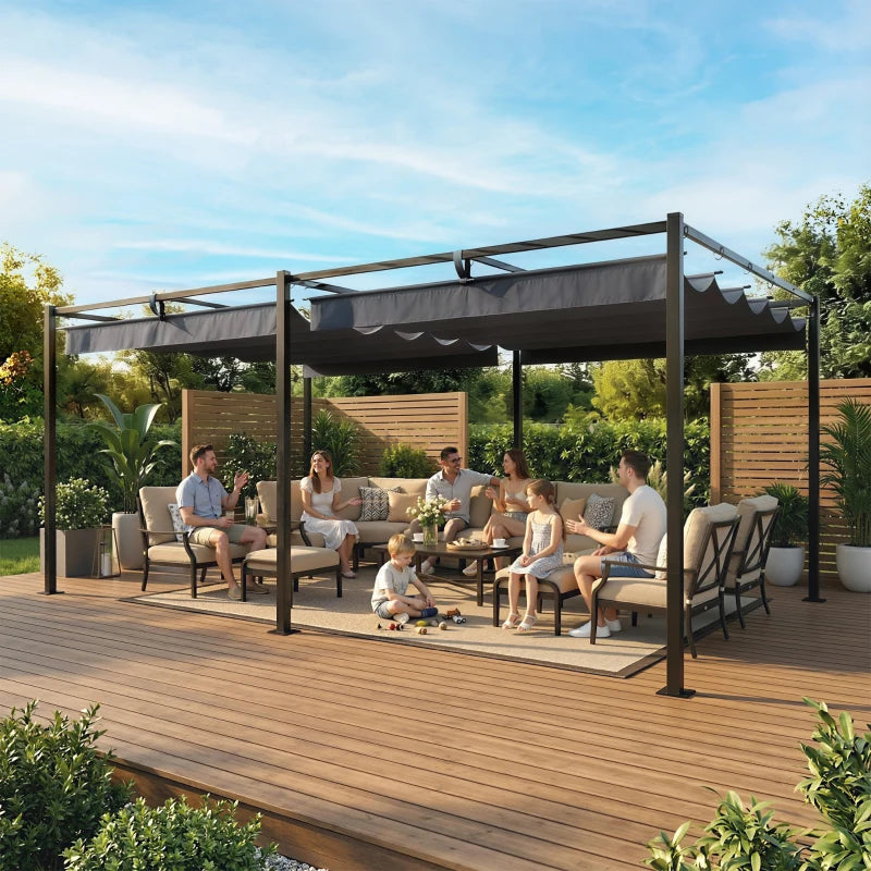 19' x 10' Pergola with Retractable Canopy, Patio Pergola with Sun Shade Shelter, UV50+, for Patio, Garden, Dark Grey