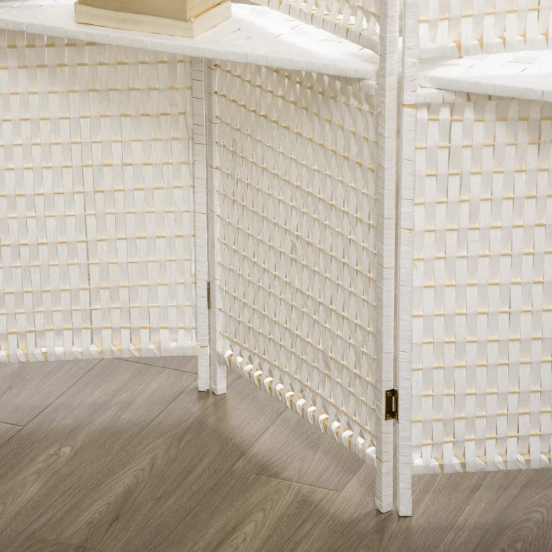 4 Panel Room Divider with Shelves, 6 FT Freestanding Folding Privacy Screen, Partition Wall Divider for Bedroom, White