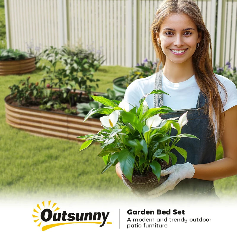 7' x 3' x 1' Large Outdoor Planter Box, Galvanized Raised Garden Bed with Metal Plant Stake, Brown
