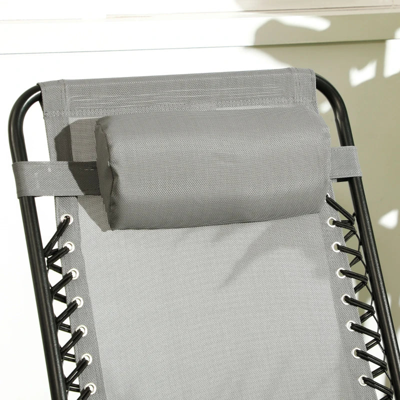 2pc Patio Foldable Rocking Chair Set w/ Breathable Mesh Seat & Backrest, Headrest for Park, Backyard, Garden, Grey