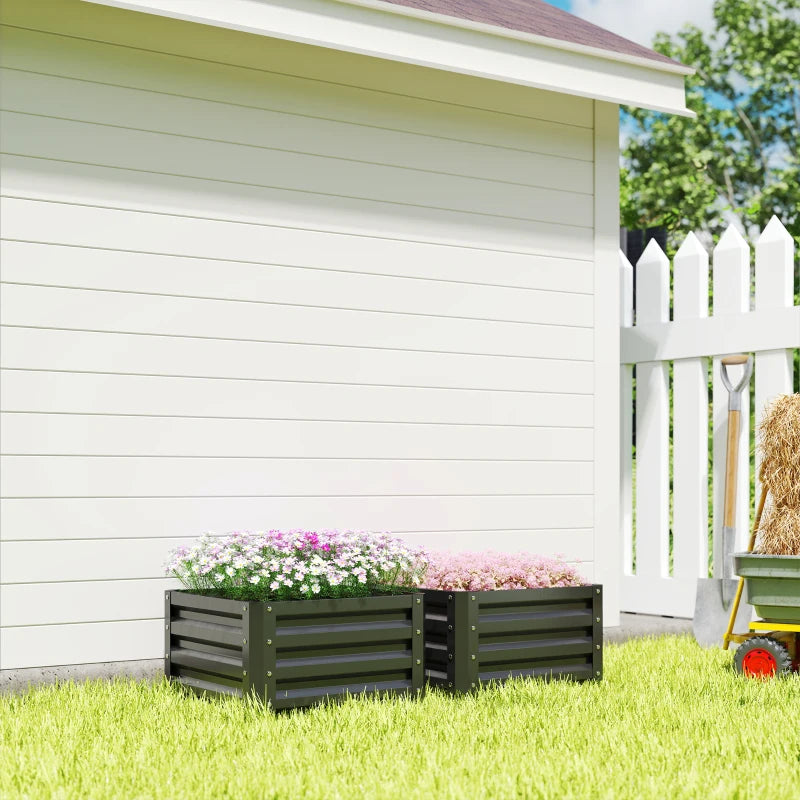 2' x 2' x 1' 2-Pieces Raised Garden Bed w/ Galvanised Steel Frame for Vegetables Flowers Herbs, Black