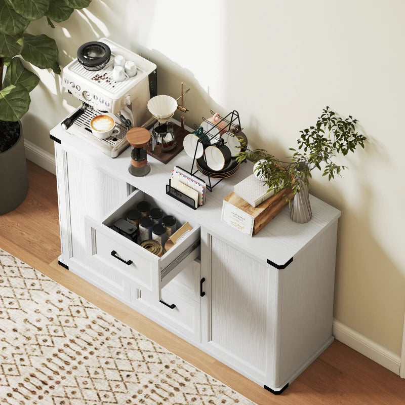 Sideboard with 3 Drawers and 2 Doors, 47" Buffet Cabinet with Adjustable Shelves for Kitchen, White Wood Grain