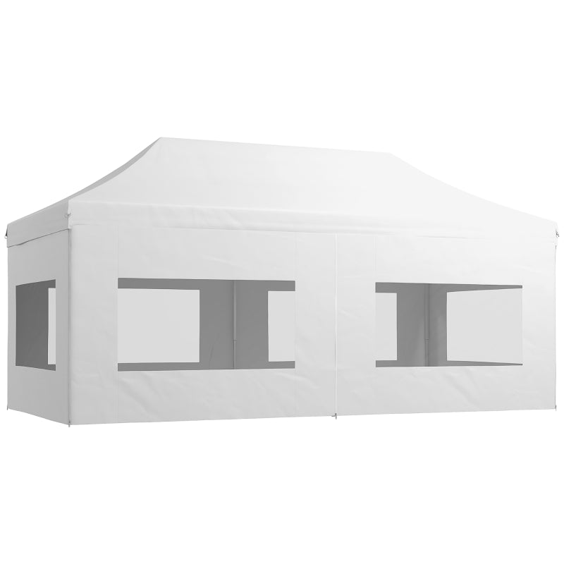 20' x 10' Folding Pop Up Canopy Tent with Sidewalls,  Windows, Weight Bags and Carrying Bag, White