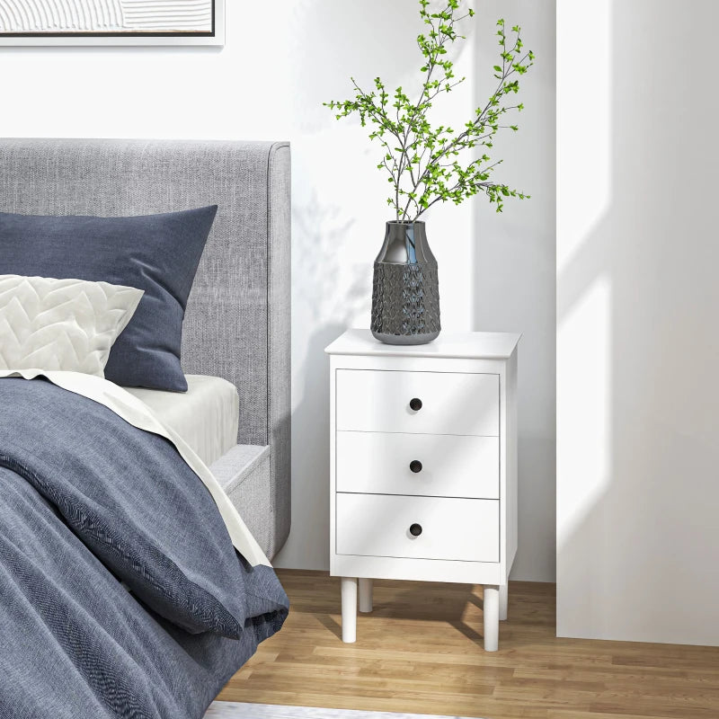 Set of Two Three-Drawer Modern Bedside Tables for Bedroom, White