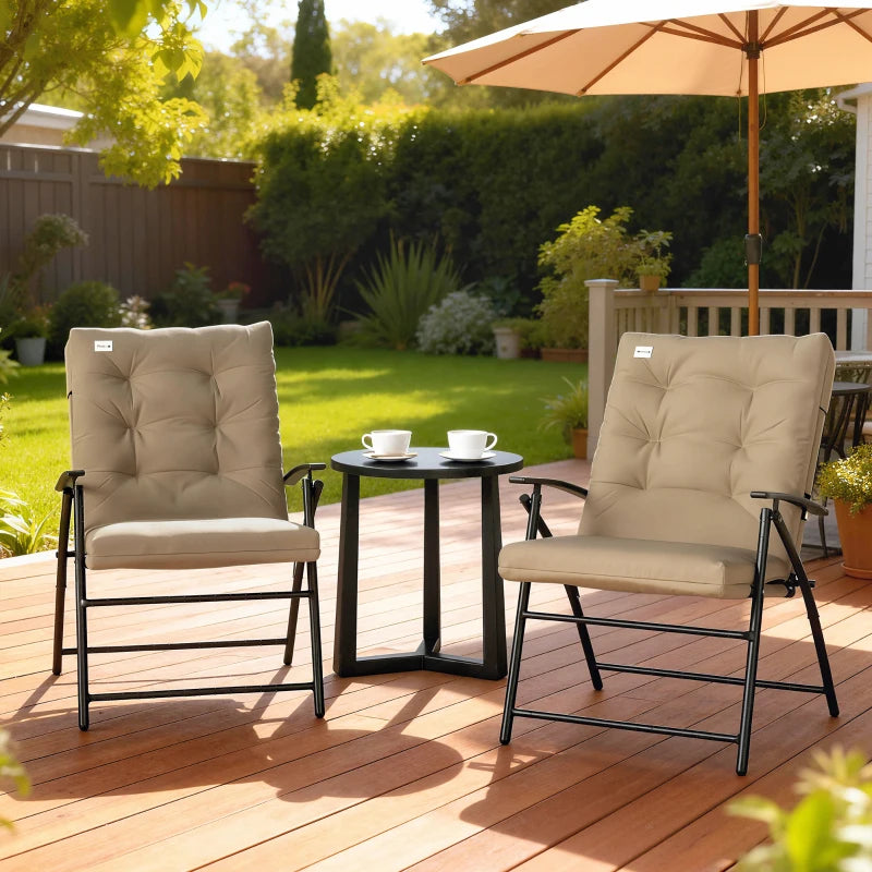 Set of 2 Outdoor Folding Chairs with Adjustable Backrest, Padded Camping Chairs for Outdoor Events, Khaki