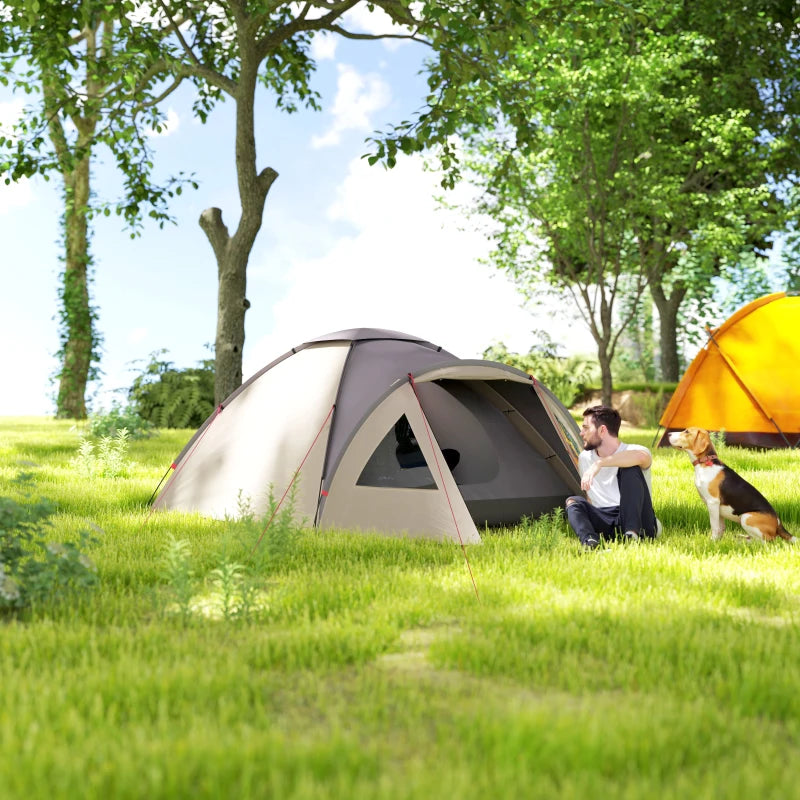 2 Person Camping Tent, Waterproof Family Dome Tent with Bedroom, Porch, Sewn-in Groundsheet and Hook, Khaki