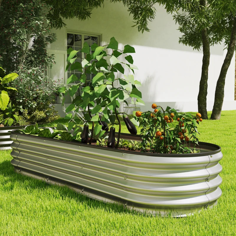 2Pcs Galvanized Raised Garden Bed, 6 x 2 x 1 ft Modular Metal Garden Beds with Rubber Strip Edging, Silver