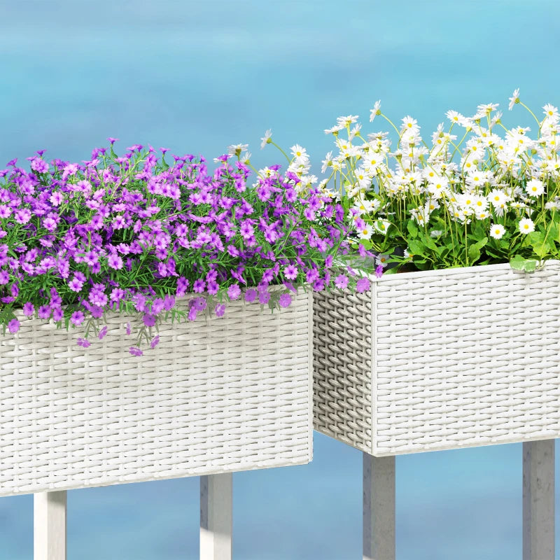 2 Pack 20 Inch Hanging Flower Pots, Railing Planter Box for Fence, Garden, Rattan Look, White