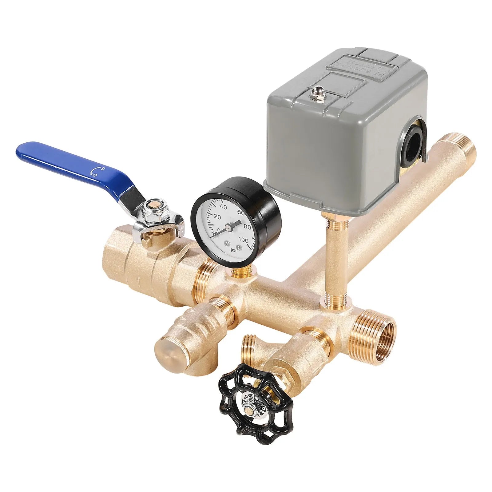 VEVOR 1"x11" Well Pressure Tank Tee Kit 30/50PSI Pressure Switch 1 in Gate Valve