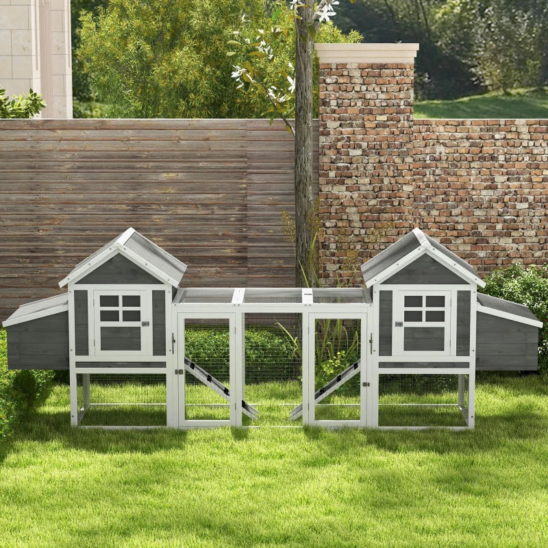 123" Extra Large Chicken Coop Wooden Poultry House Rabbit Hutch Hen Backyard with Run Ramps and Nesting Boxes, Grey