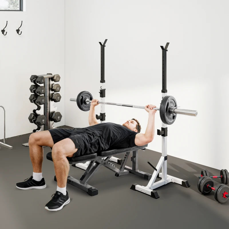 Soozier 2-Piece Barbell Rack, 53.5"-69.3" Height Adjustable Squat Rack Bench Press Rack, 440LBS Capacity
