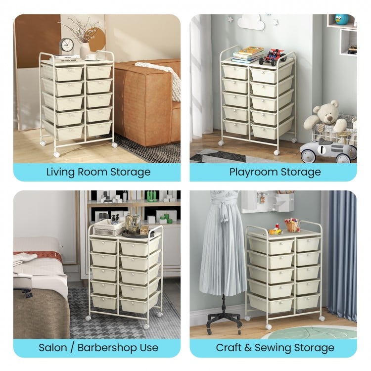 10-Drawer Rolling Storage Cart-White