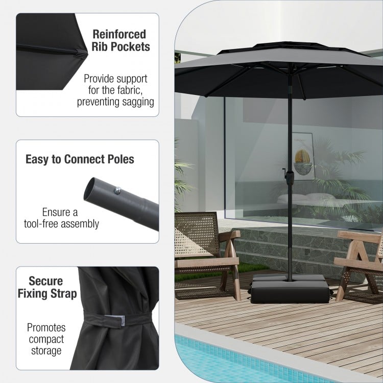 10 ft 3-tier Vented Patio Umbrella with Push Button Tilt-Black