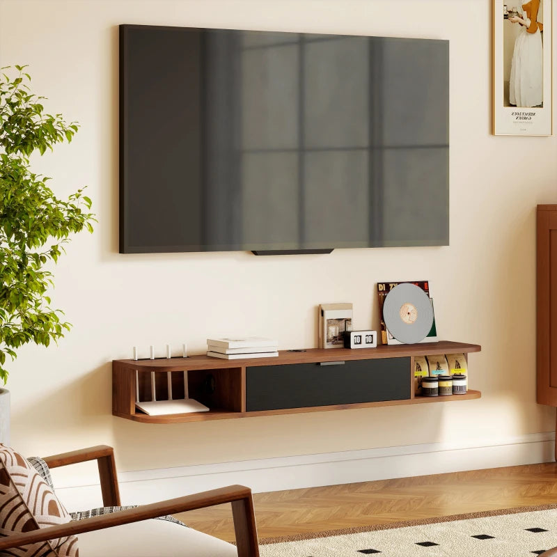 47" Floating TV Stand for TVs up to 50 Inch, Wall Mounted Media Console with Flip Drawer and 2 Open Shelves, Walnut
