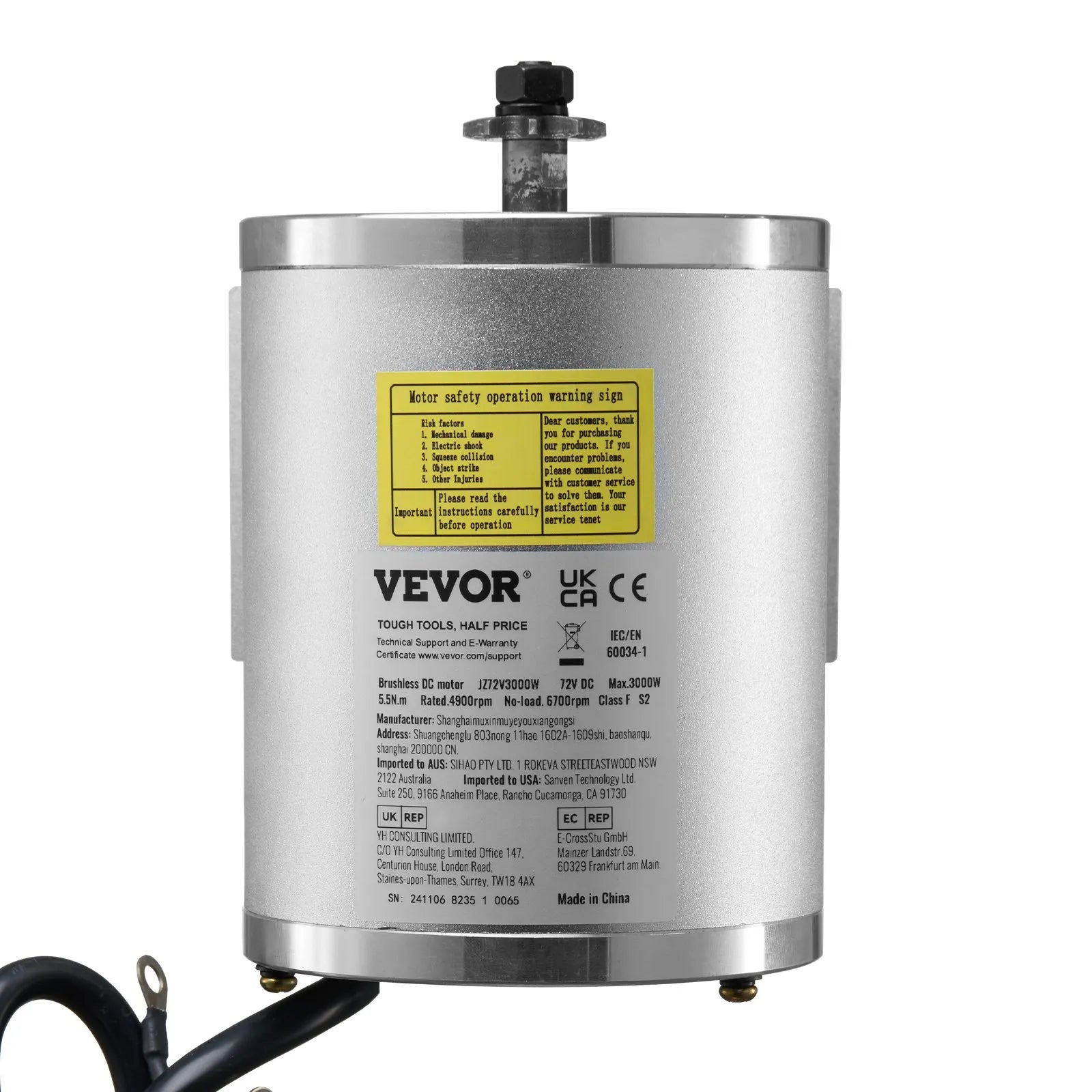 VEVOR 3000W Electric Brushless DC Motor Kit 72V 4900rpm with Speed Controller