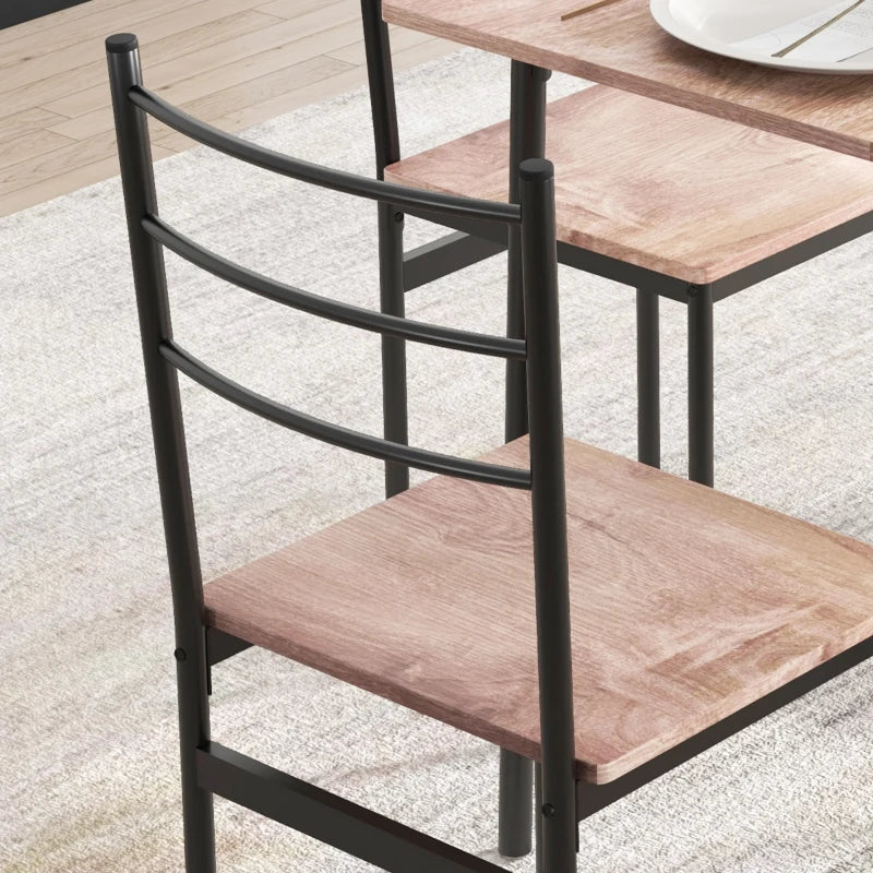 5 Piece Dining Table Set for 4, Space Saving Kitchen Table and 4 Chairs, Rectangle, Steel Frame for Dining Room, Oak