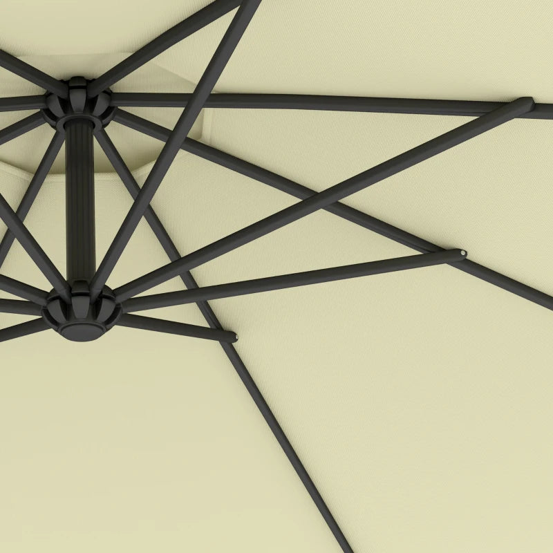 10' Deluxe Patio Umbrella, Outdoor Market Parasol, Banana Hanging Offset Sunshade with Crank, Cross Base, Beige