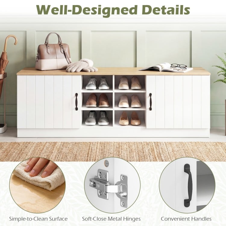 2-Door Shoe Bench Storage Cabinet with Adjustable Shelves-Natural
