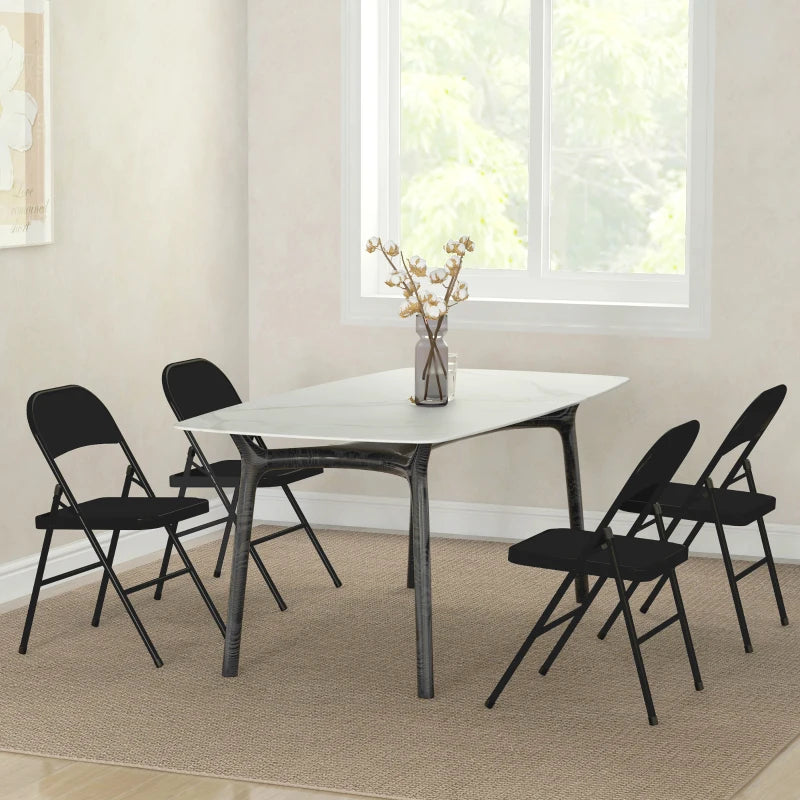 Set of 4 Metal Foldable Chairs, Linen Fabric Padded Folding Chairs with Cushion Seat and Open Back for Indoor, Black