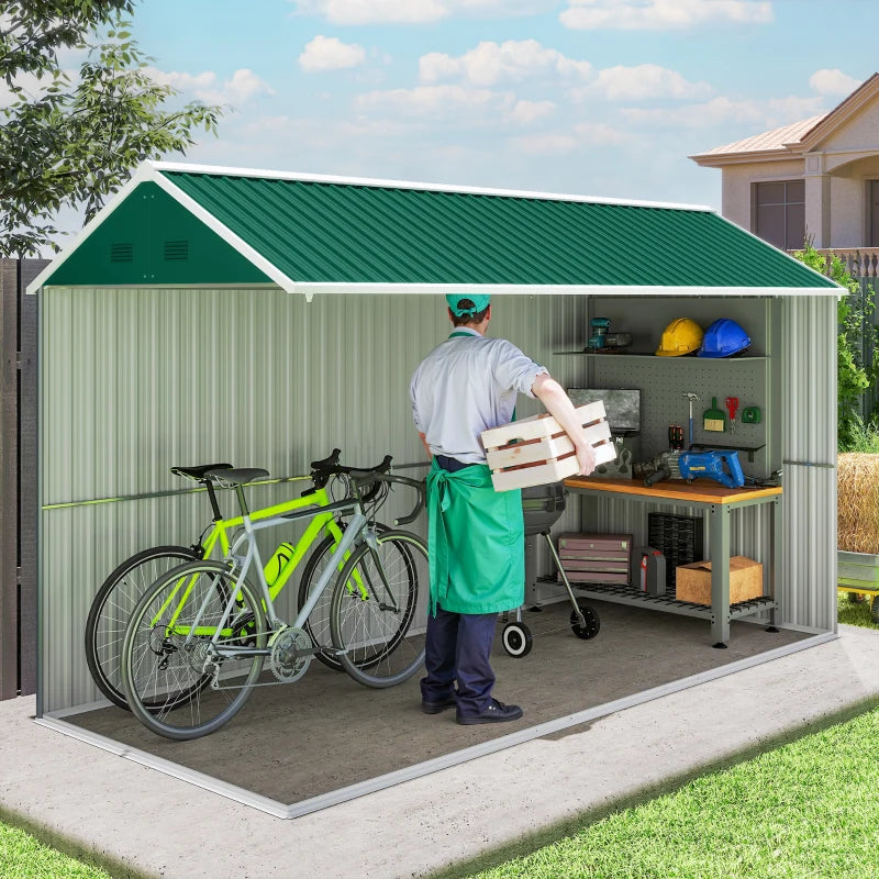 12' x 5.5' Metal Garden Storage Shed, Outdoor Tool Storage House with Lockable Door, Vents, Sloped Roof, Green