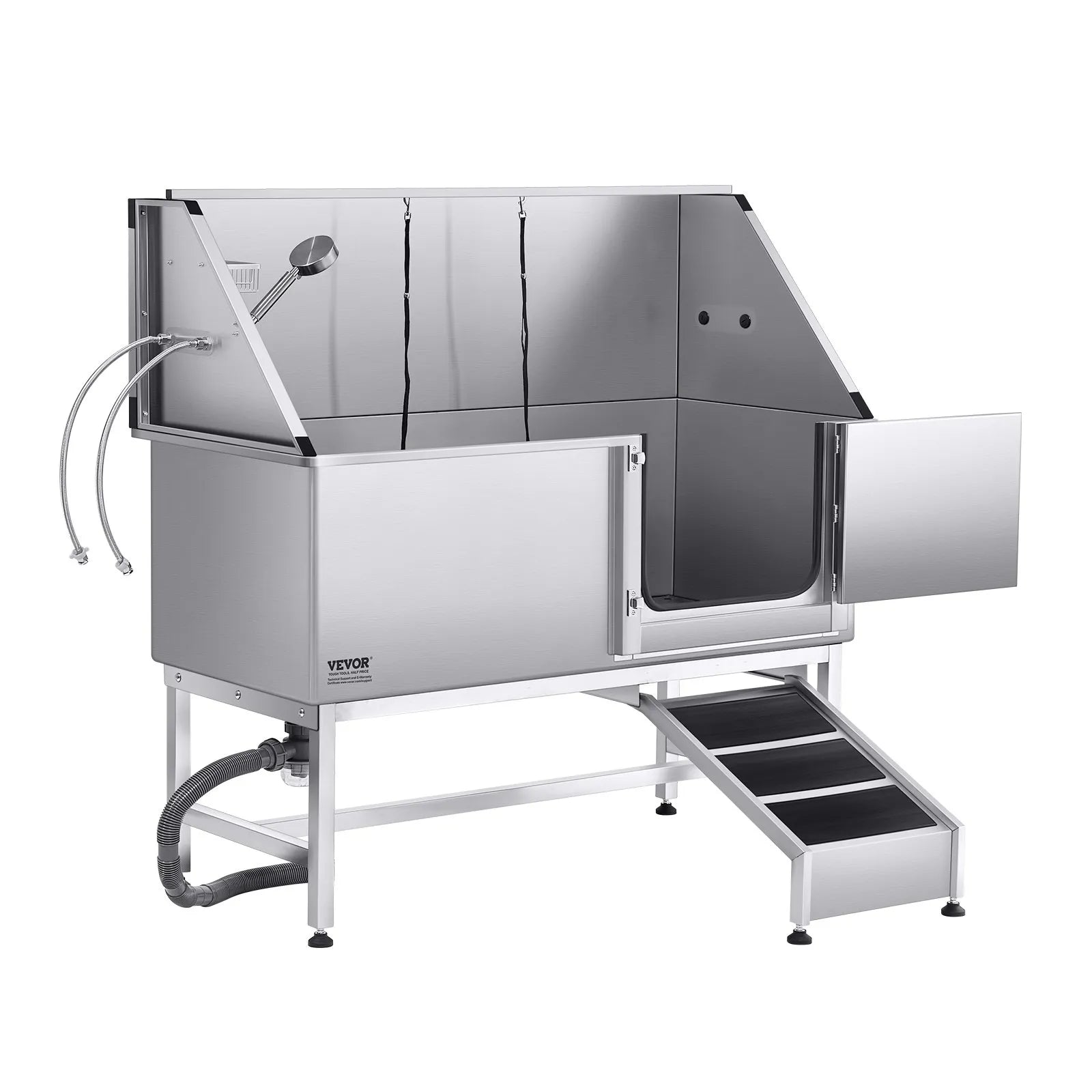 VEVOR 62 Inch Dog Grooming Bath Tub Stainless Steel w Ramp Water Filter