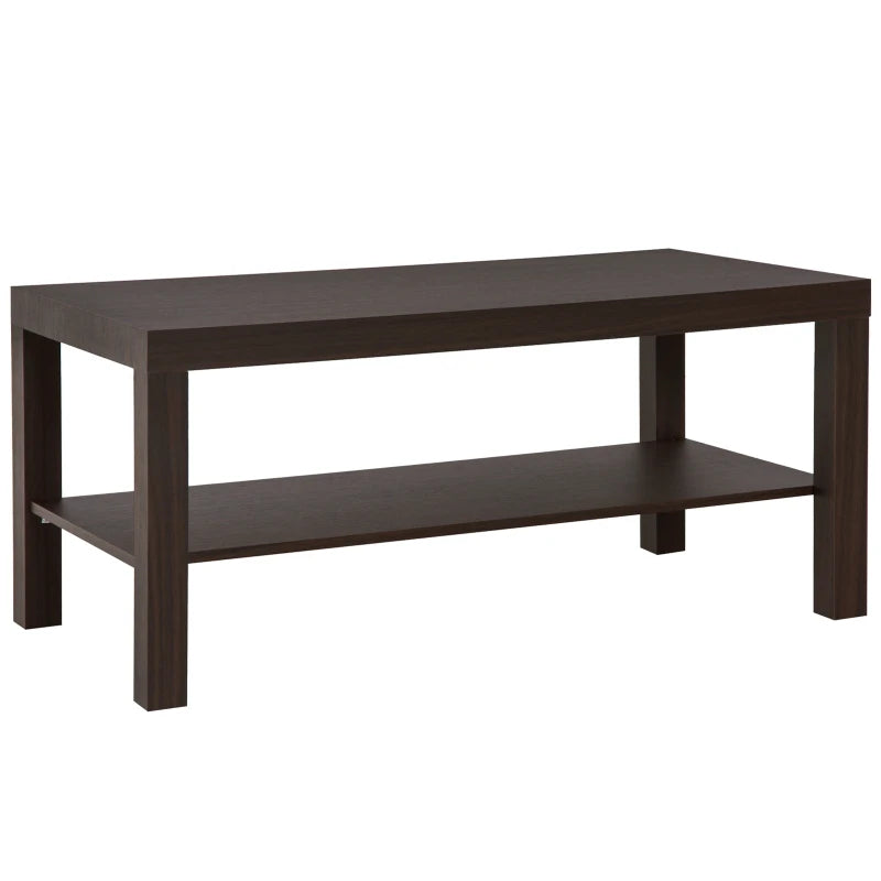 2 Tier Coffee Table with Storage Shelf, Rectangular Center Table for Living Room, Home Office Furniture Walnut