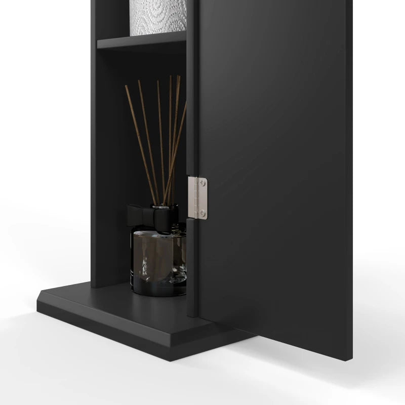 Small Toilet Paper Cabinet, Bathroom Corner Cabinet with Doors and Shelves for Paper Shampoo, Black