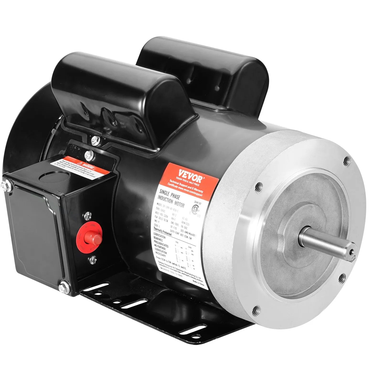 VEVOR 2HP Electric Motor 1725RPM AC 115V/230V 56C Frame 1-Phase 5/8" Keyed Shaft