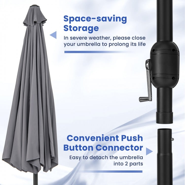 12 Feet Patio Umbrella with Crank Handle and 8 Sturdy Ribs-Gray