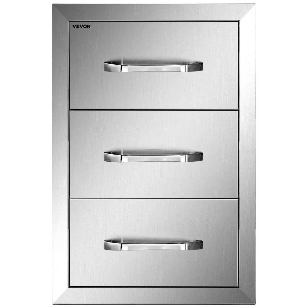 VEVOR Outdoor Kitchen Drawers 16\" W x 28.5\" H x 20.5\" D, Flush Mount Triple Access BBQ Drawers Stainless Steel with Handle, BBQ Island Drawers for Outdoor Kitchens or Patio Grill Station