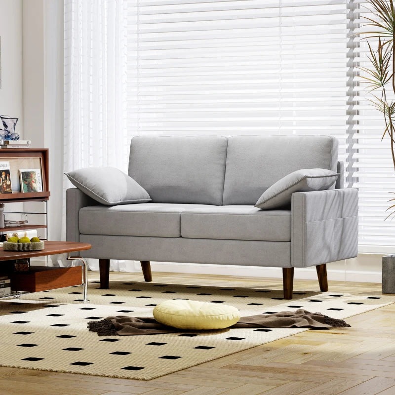 3 Seater Sofa, Velvet Upholstered Couch with Spring Cushions, Rubber Wood Legs and 2 Pillows, Grey