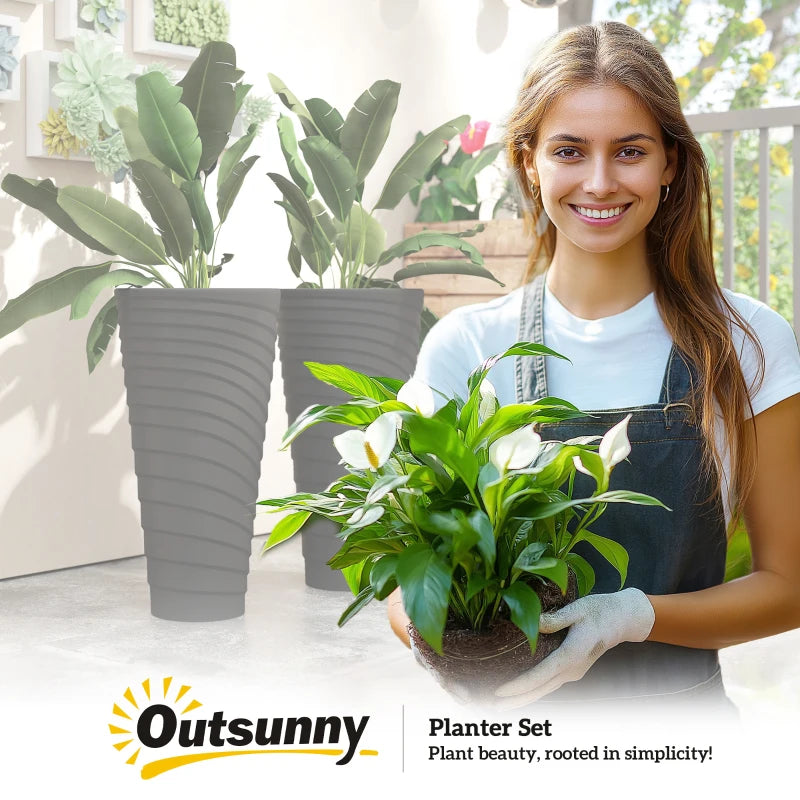 29" Tall Planters Set of 2, Indoor Outdoor Stackable Taper Planters with Drainage Holes, Black