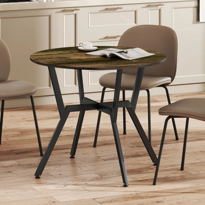 35" Round Dining Table, Modern Dining Room Table with Steel Frame, Space Saving Small Kitchen Table, Rustic Brown
