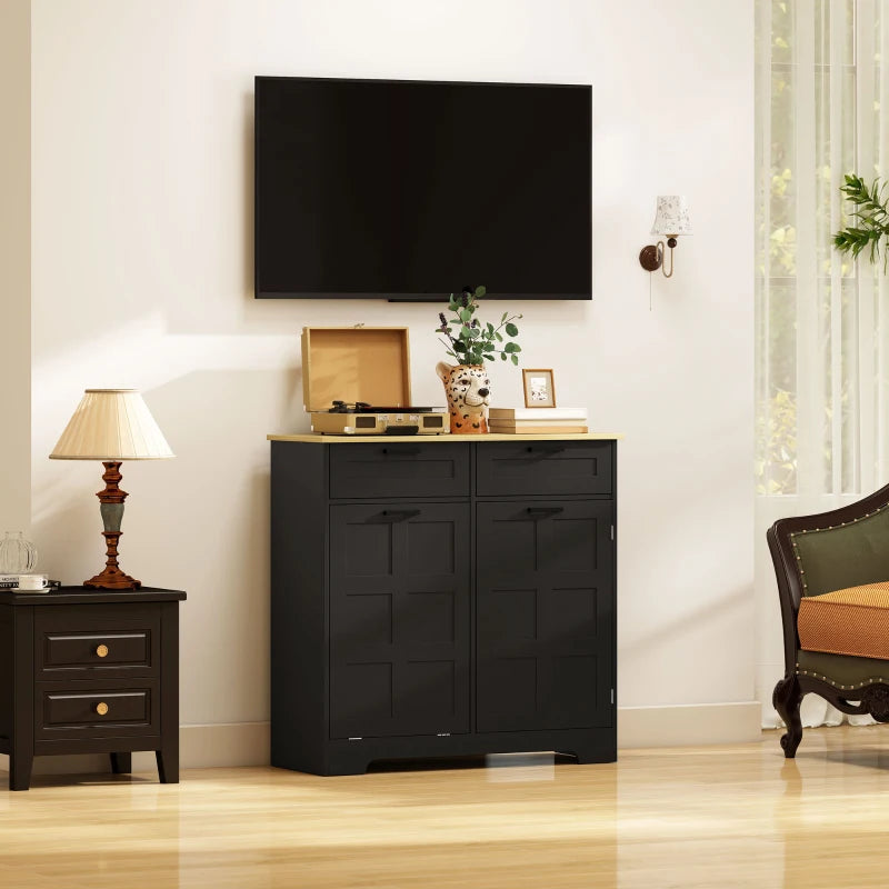 7 Gallon Tilt Out Garbage Cabinet, Kitchen Island with Trash Cabinet, 2 Drawers, Door Racks, Adjustable Shelves, Black