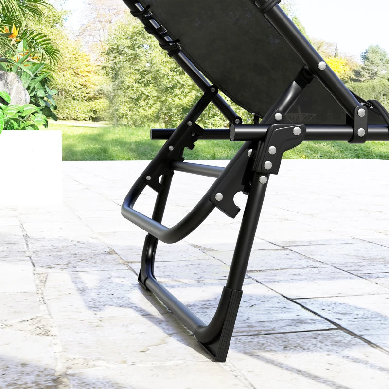 2pcs Folding Lounge Chair, Adjustable Chaise Lounge with Headrest, Reclining Lounger Cot for Camping, Black