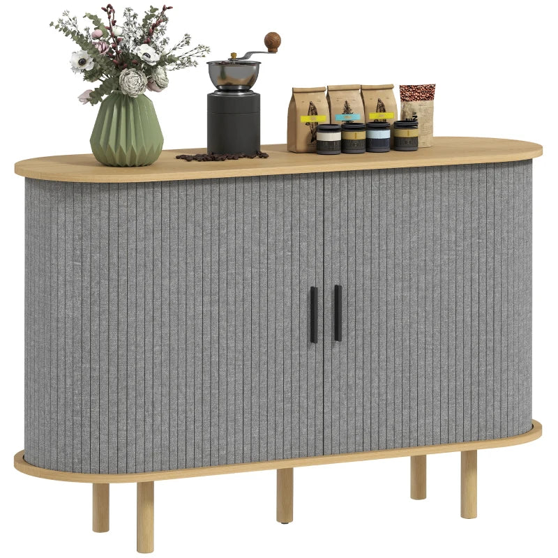 47" Buffet Cabinet with Tambour Sliding Doors, Fluted Sideboard with Storage Shelves and Wooden Legs, Grey