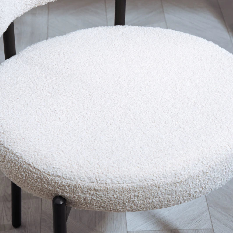 4 Pieces Kitchen Chairs, Modern Dining Chairs w/ Berber Fleece Upholstery and Steel Legs for Living Room, Cream White