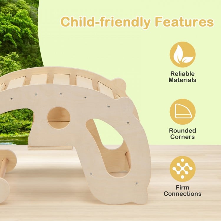 2-in-1 Rocking Horse Arch for Kids Montessori Climbing Toys with Arch Climber-Natural