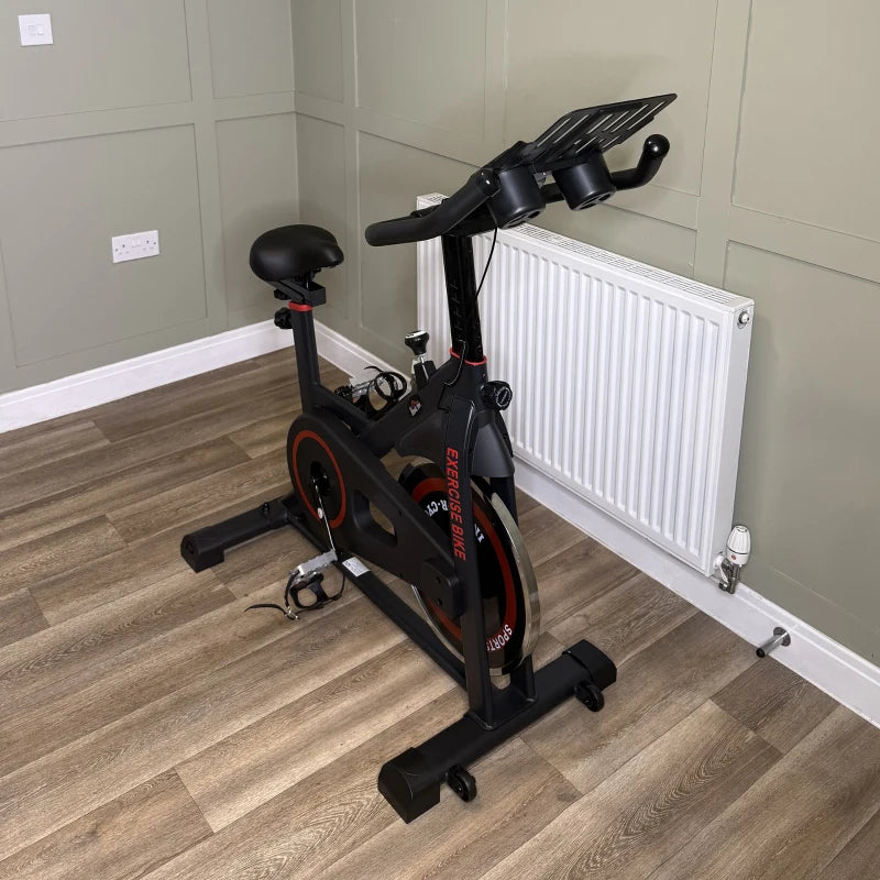 Soozier Adjustable Upright Stationary Exercise Bike w/ LCD Display, Indoor Cycling Bike for Home w/ Adjustable Resistance, Red