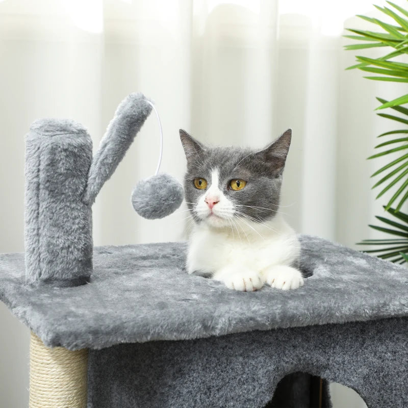 31.5" Cat Tree, Multi-Level Cat Tower with 2 Condos and Soft Plush Perches for 1-2 Cats, Grey