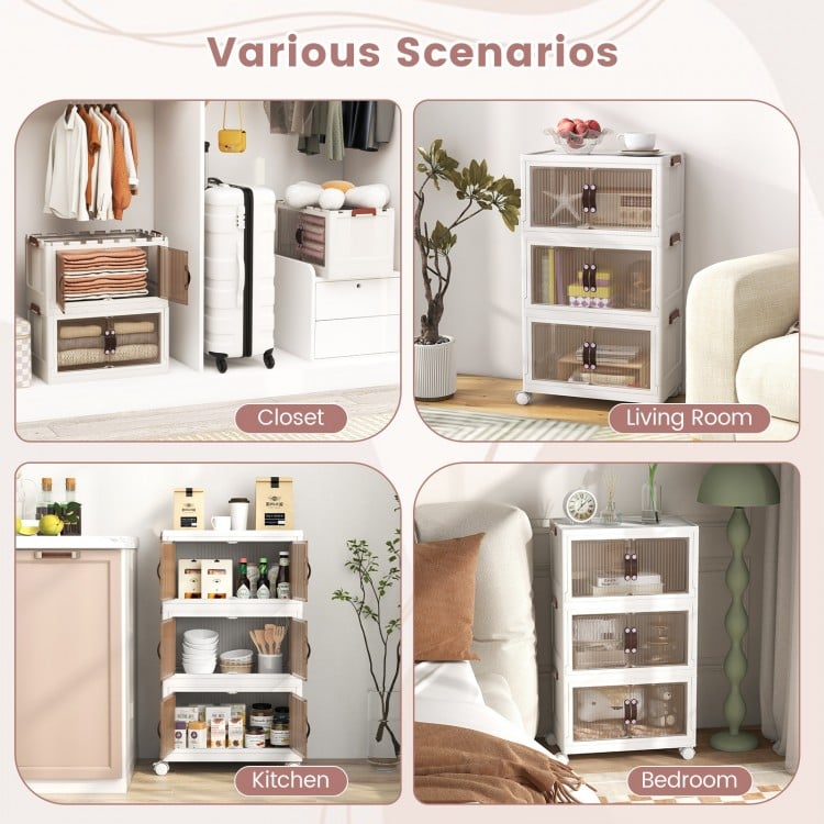25.5/60 Gal 3-Tier Stackable Storage Boxes Bins with Magnetic Doors and Lockable Casters-S